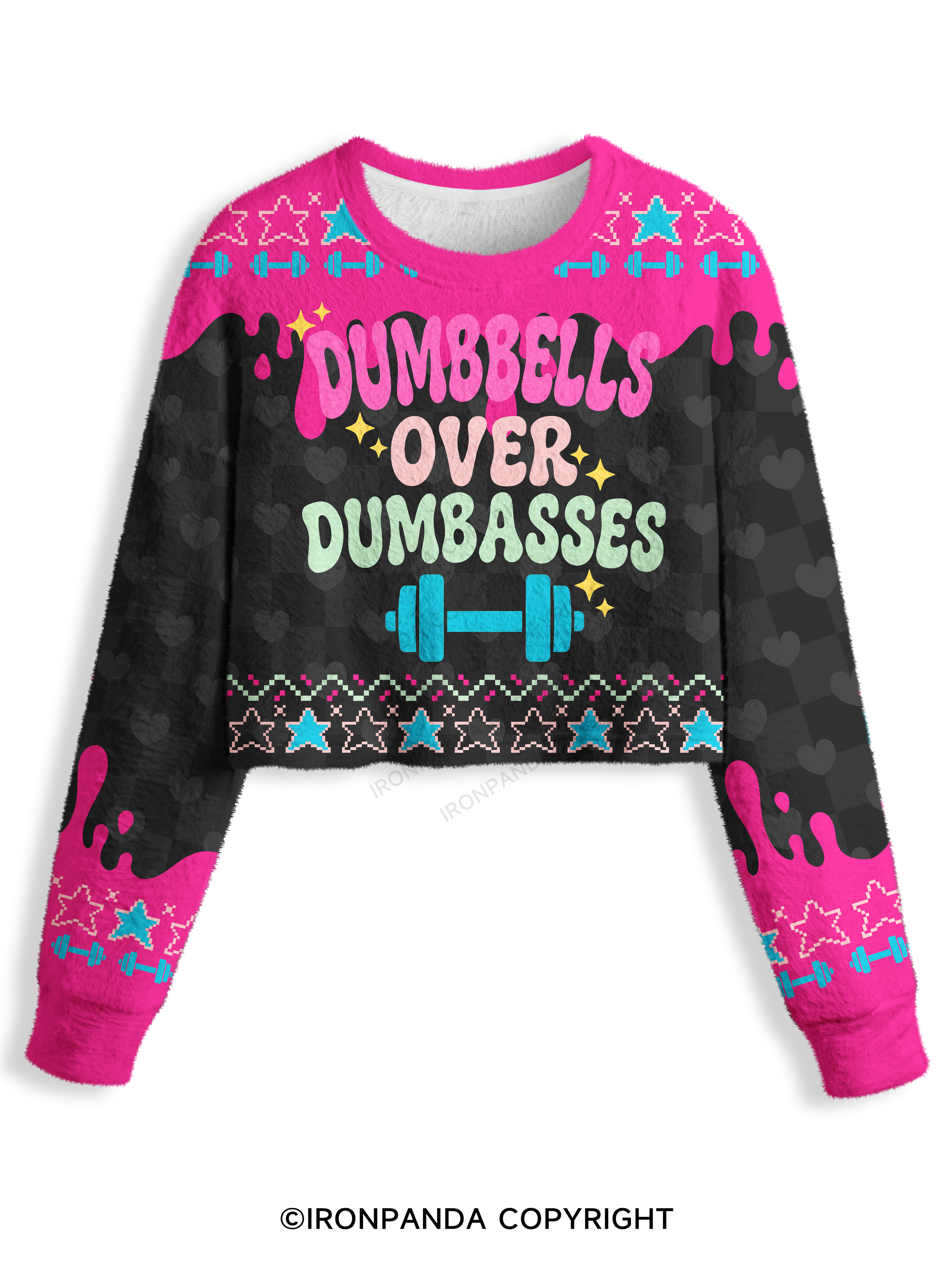 DUMBBELLS OVER DUMBASSES Crop Ugly Sweater