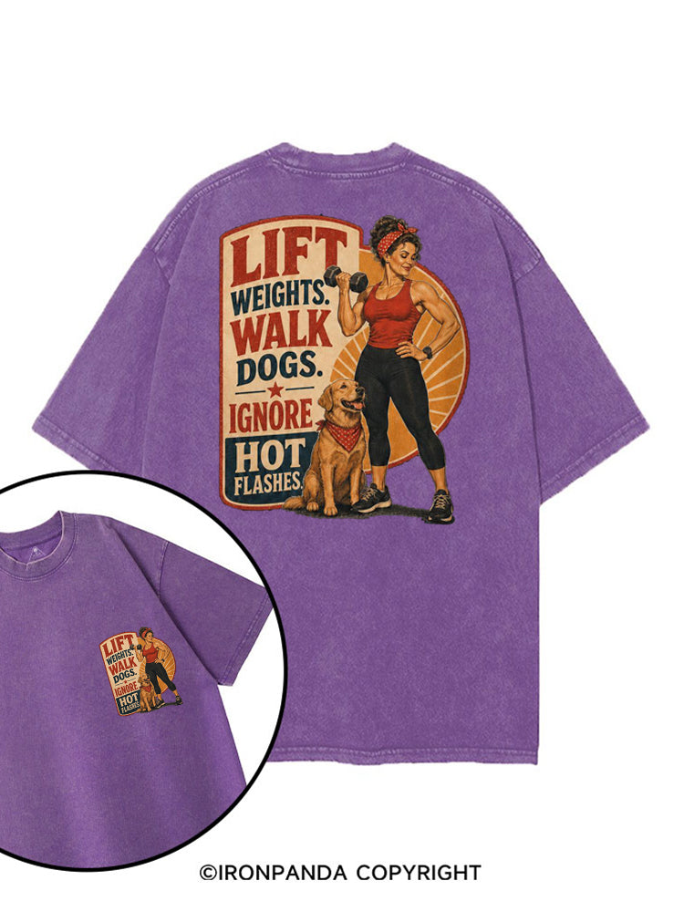 LIFT WEIGHTS WALK DOGS RETRO FITNESS printed Gym Shirt