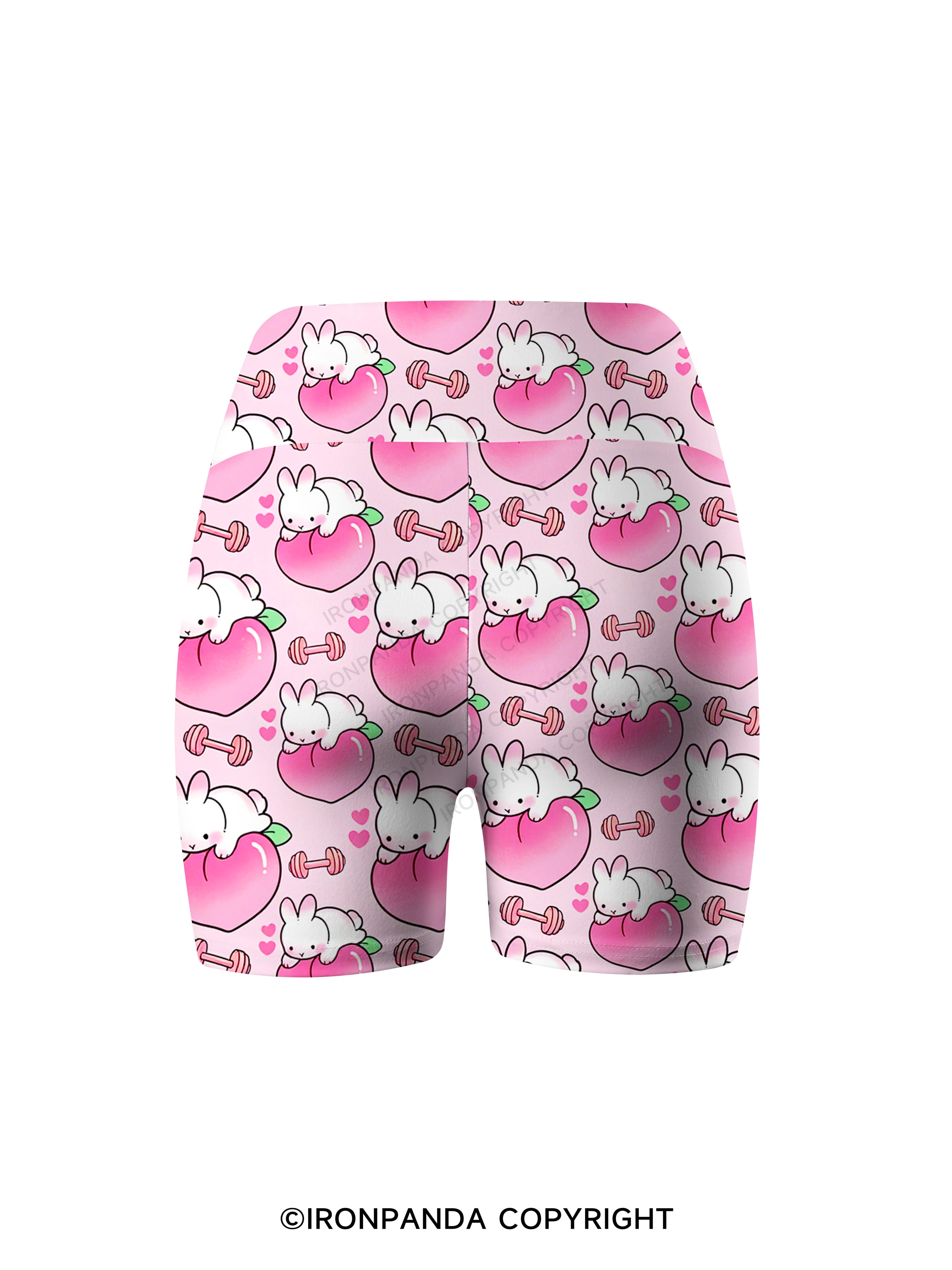Peach Bunny Gym Printed Yoga Cycling Shorts