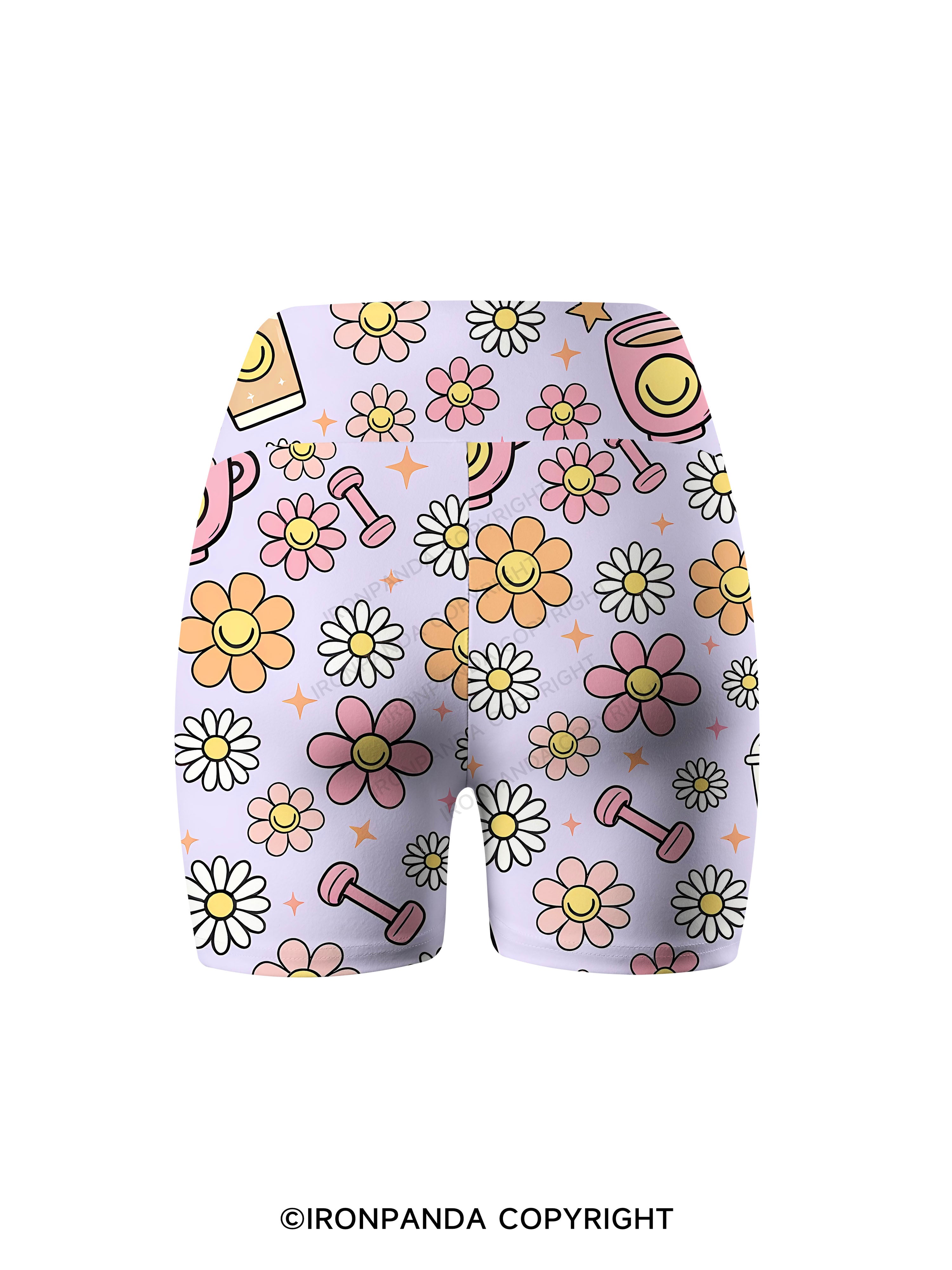 Daisy Coffee Gym Printed Yoga Cycling Shorts