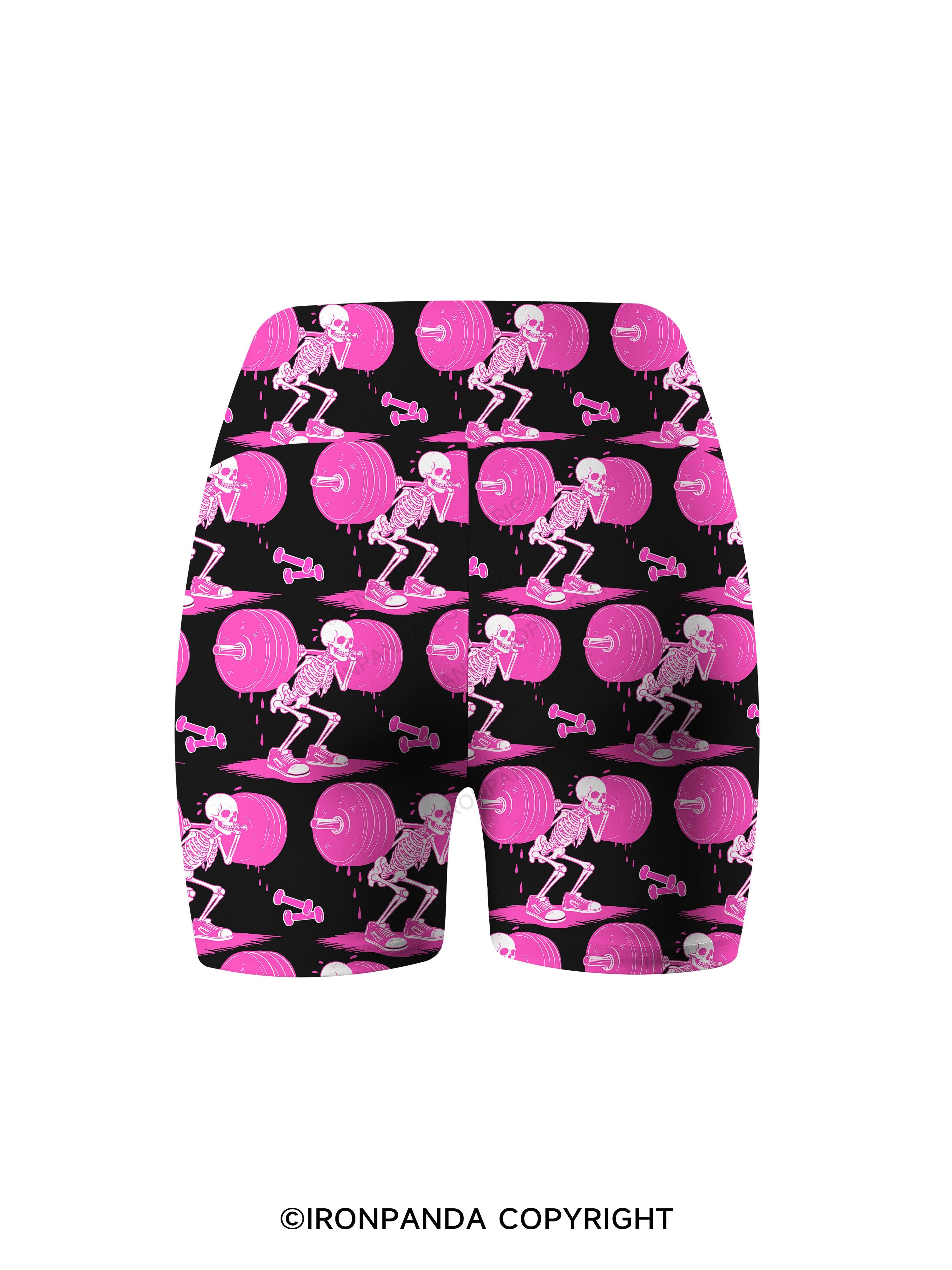 Pink Goth Gym Skeleton Printed Yoga Cycling Shorts