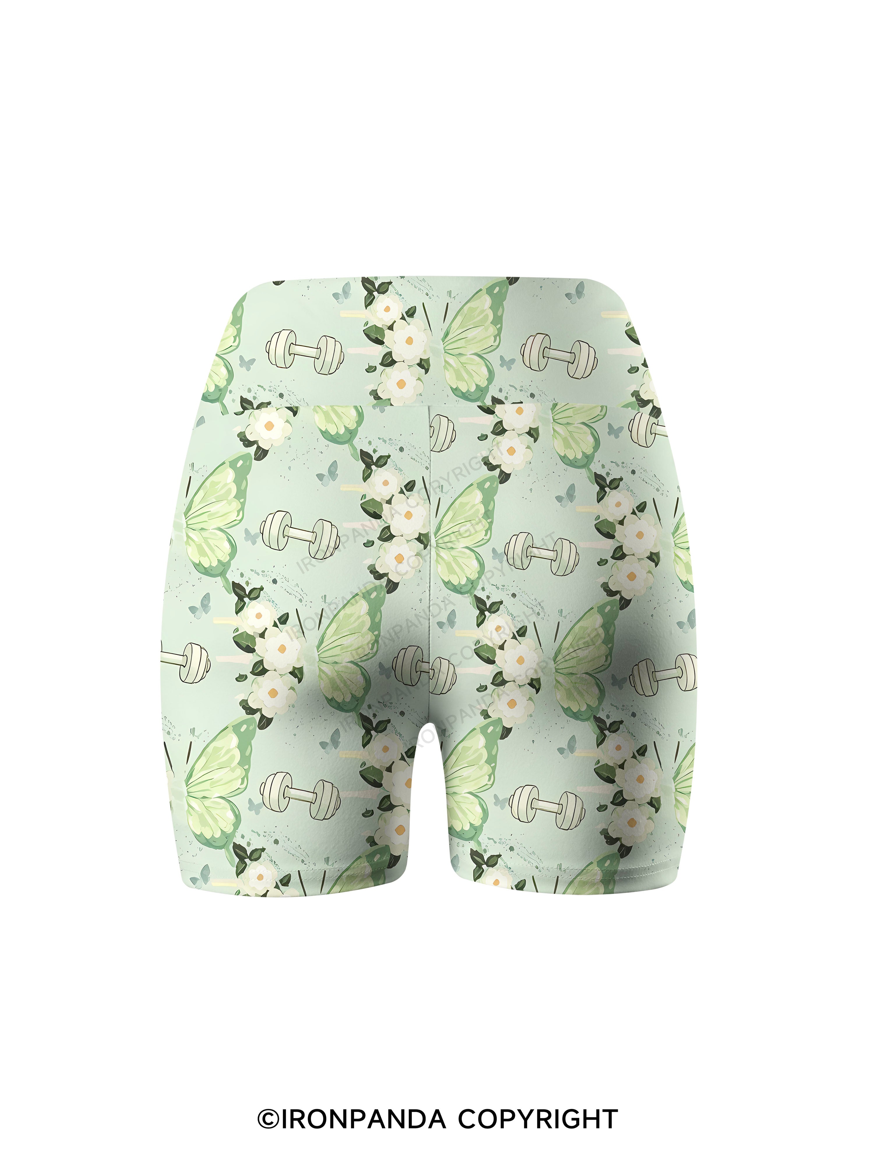 Mint Green Floral Lift Printed Yoga Cycling Shorts