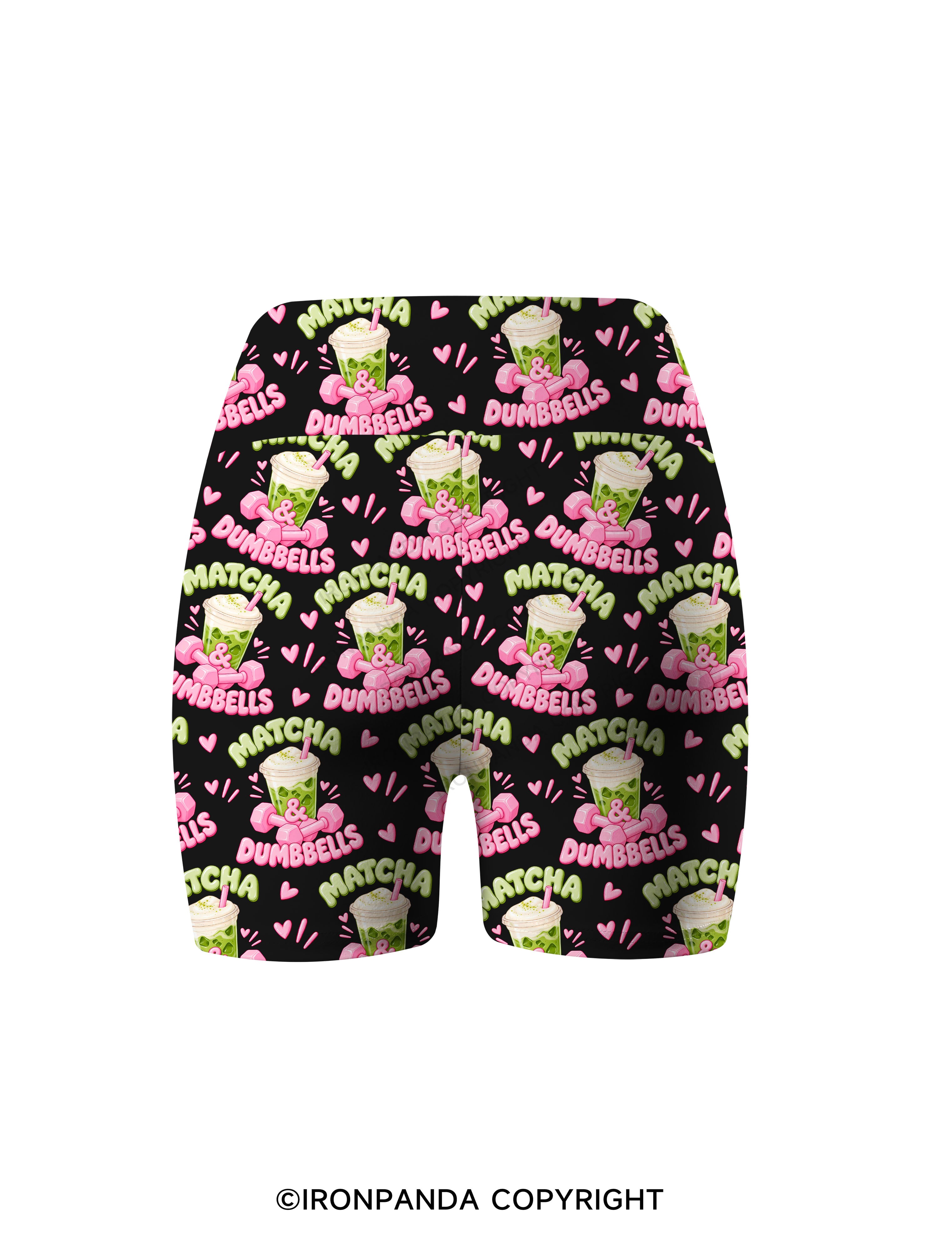 MATCHA & DUMBBELLS MATCHA GYM LOVER Printed Yoga Cycling Shorts