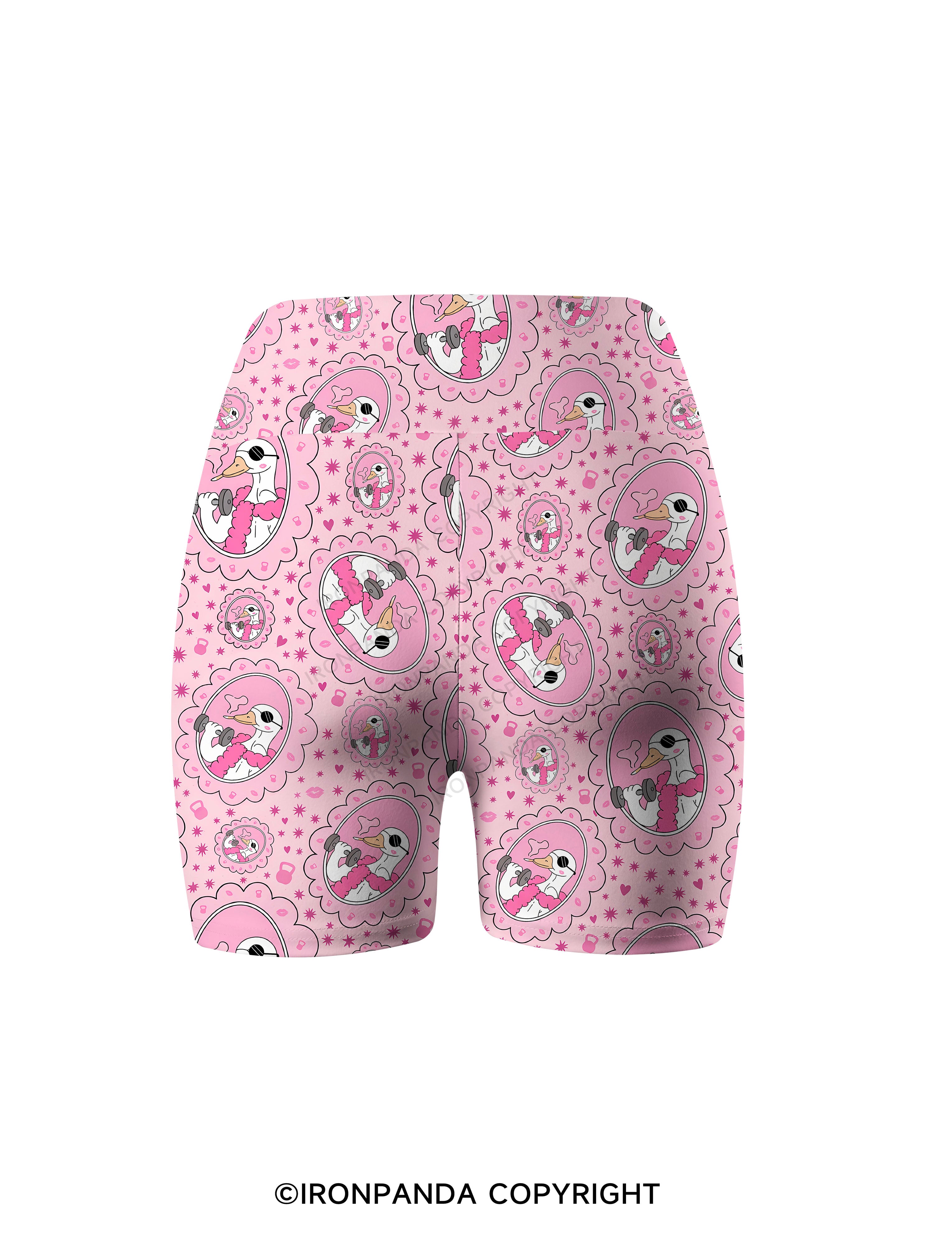 Vintage Frame Gym Duck Printed Yoga Cycling Shorts