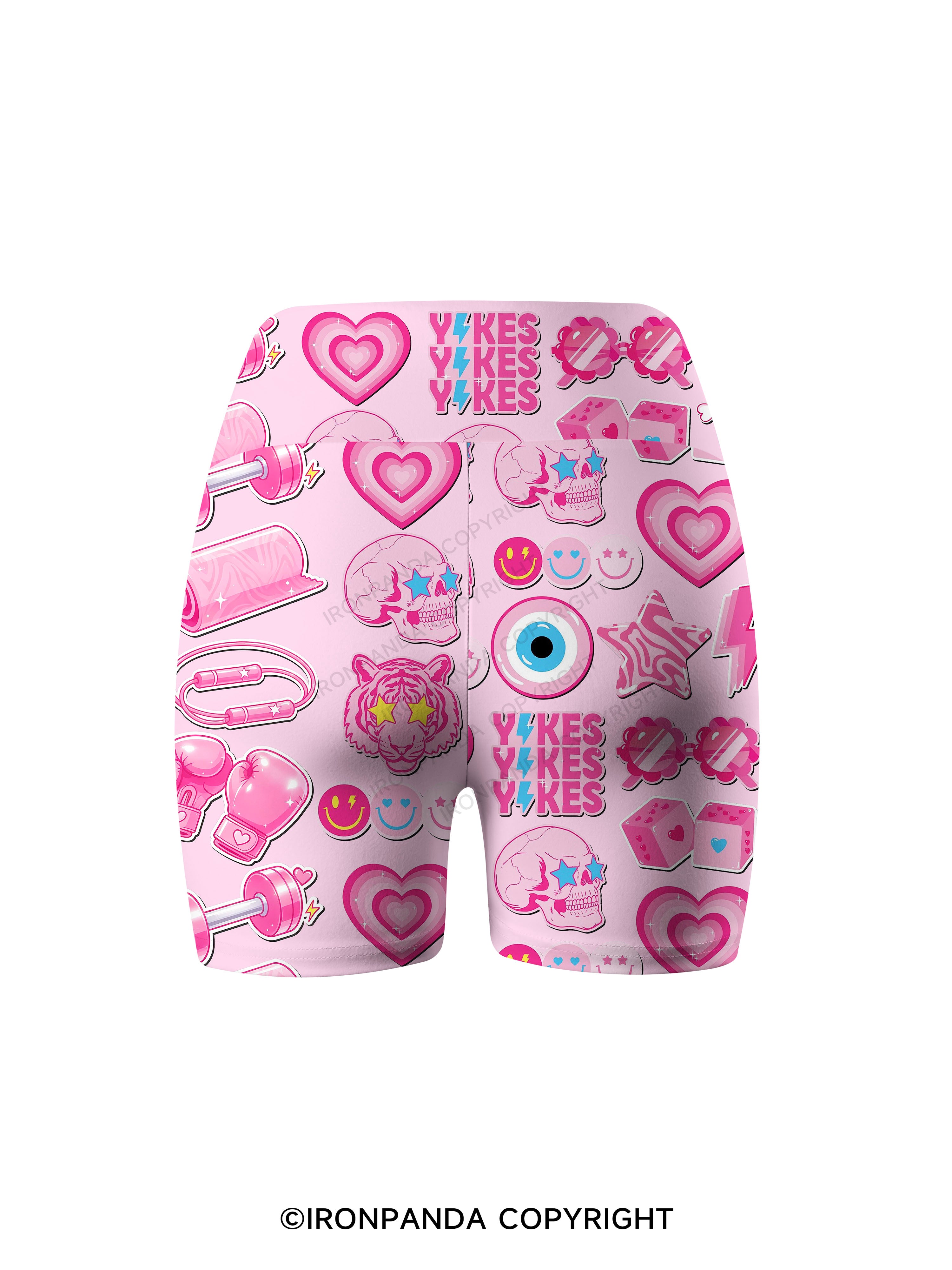 Pink Gym Sticker Bomb Printed Yoga Cycling Shorts