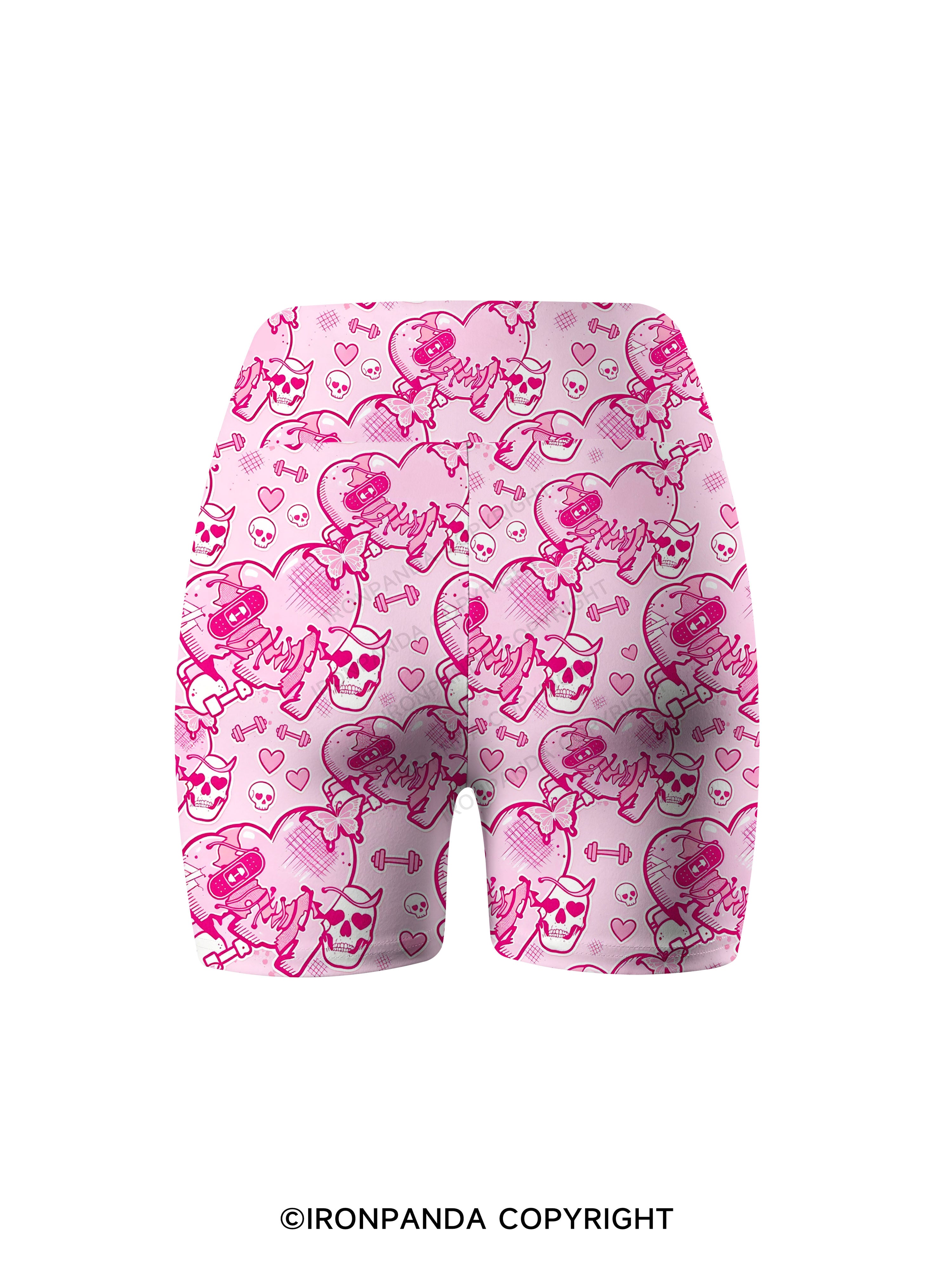 Pink Goth Heart Lift Printed Yoga Cycling Shorts