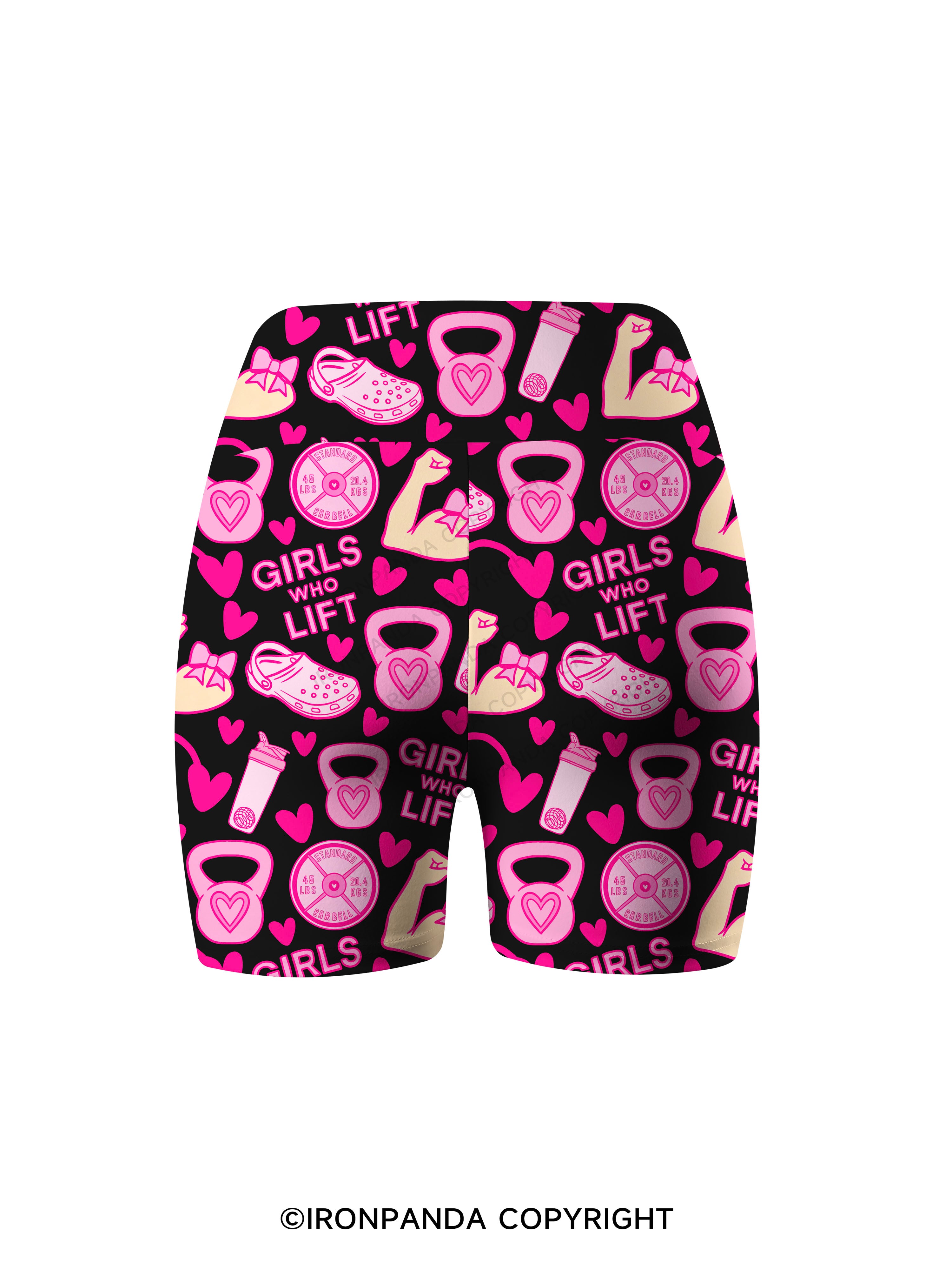 GIRLS WHO LIFT PINK GYM STYLE Printed Yoga Cycling Shorts
