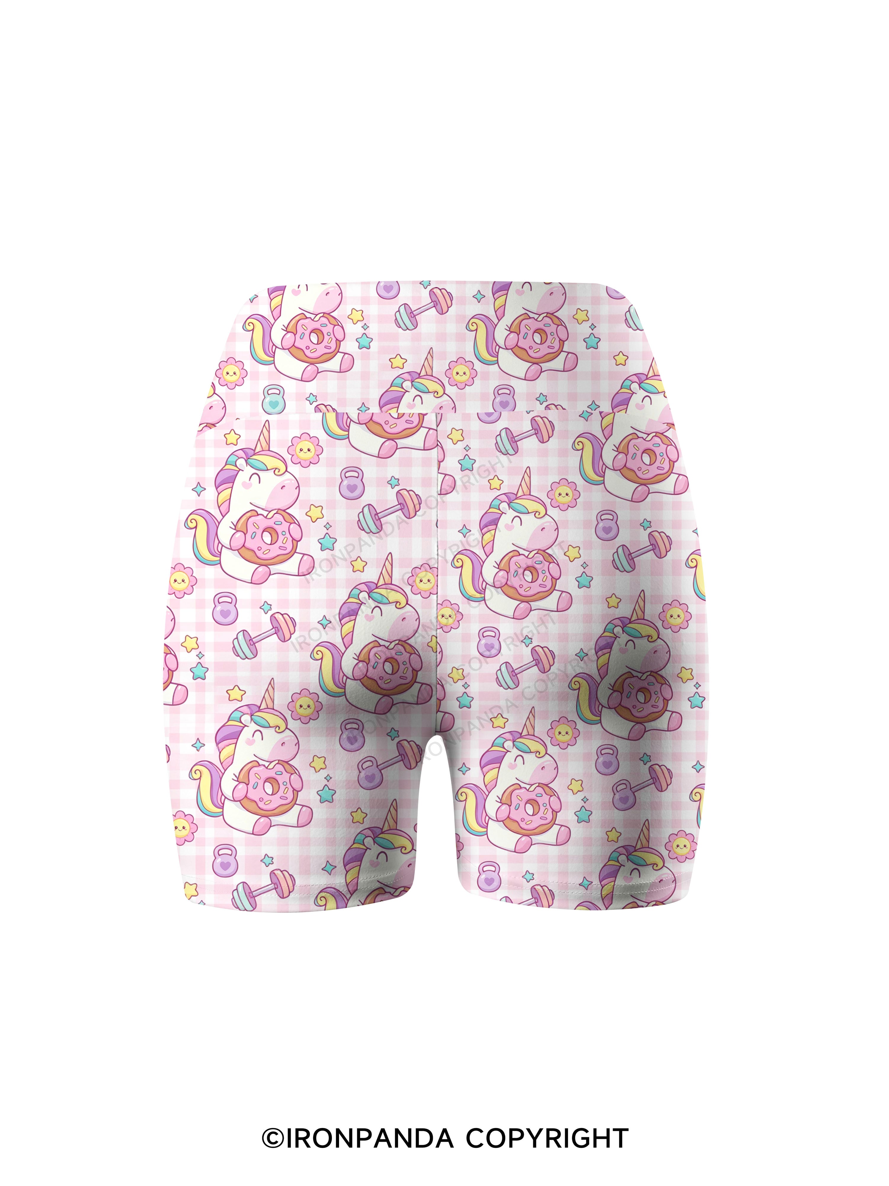 Checkerboard Gym Unicorn Printed Yoga Cycling Shorts