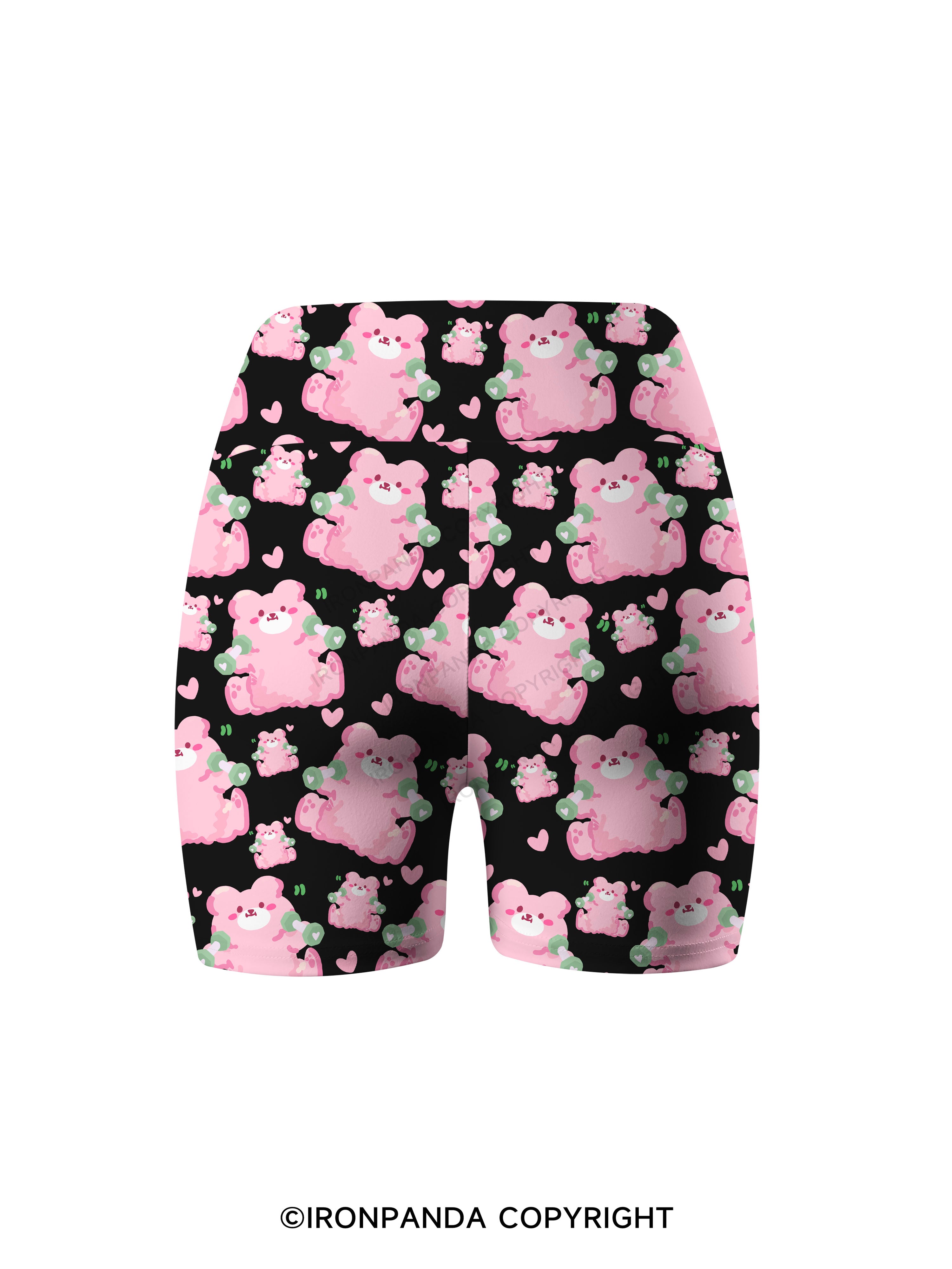 Pink Workout Bears Printed Yoga Cycling Shorts