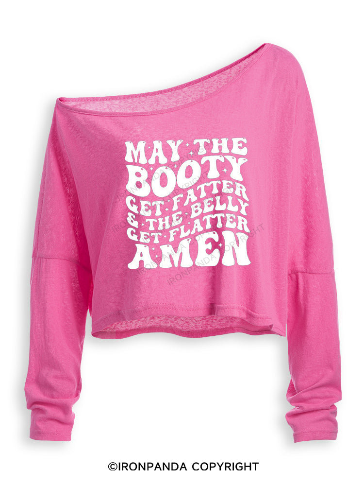 May The Booty Get Fatter And The Belly Get Flatter Amen Off Shoulder Long Sleeve Crop Top