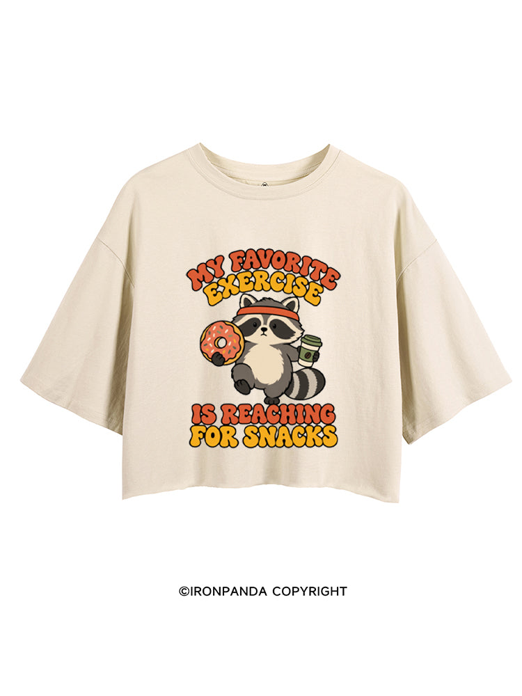 My Favorite Exercise Is Reaching for Snacks Funny Raccoon CROP TOPS