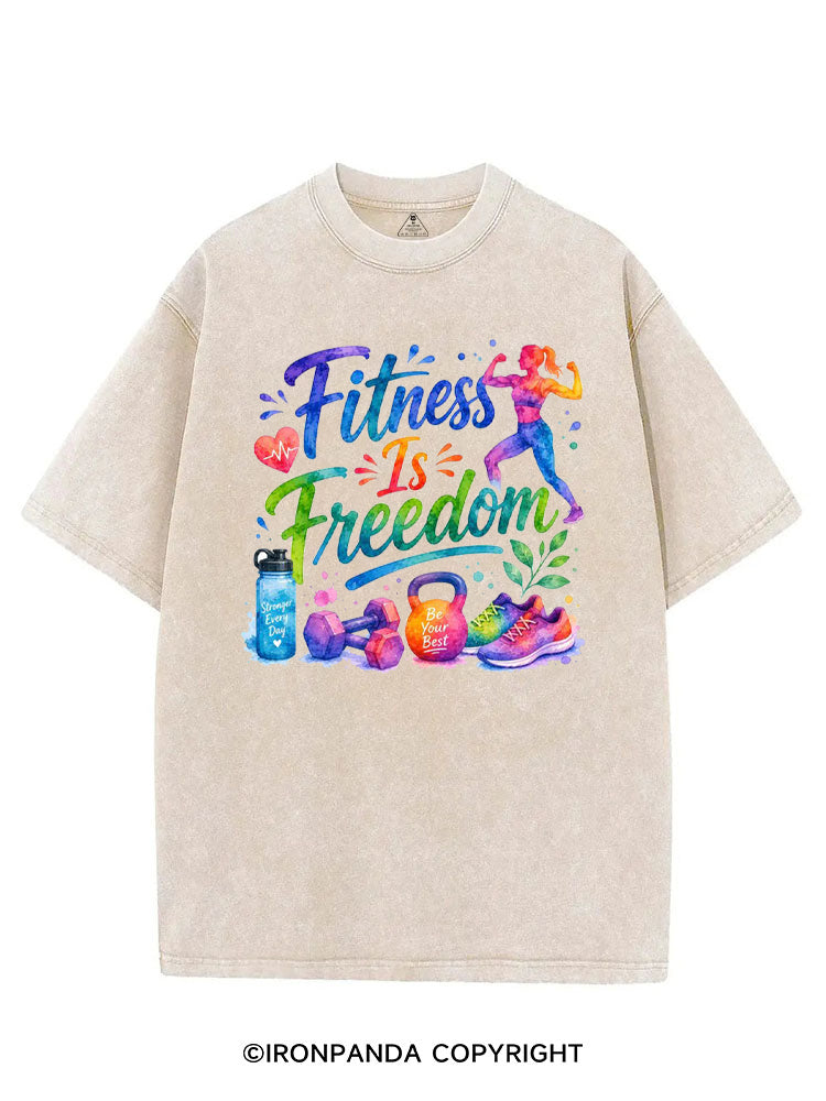 FITNESS IS FREEDOM COLORFUL GYM LIFE VINTAGE GYM SHIRT