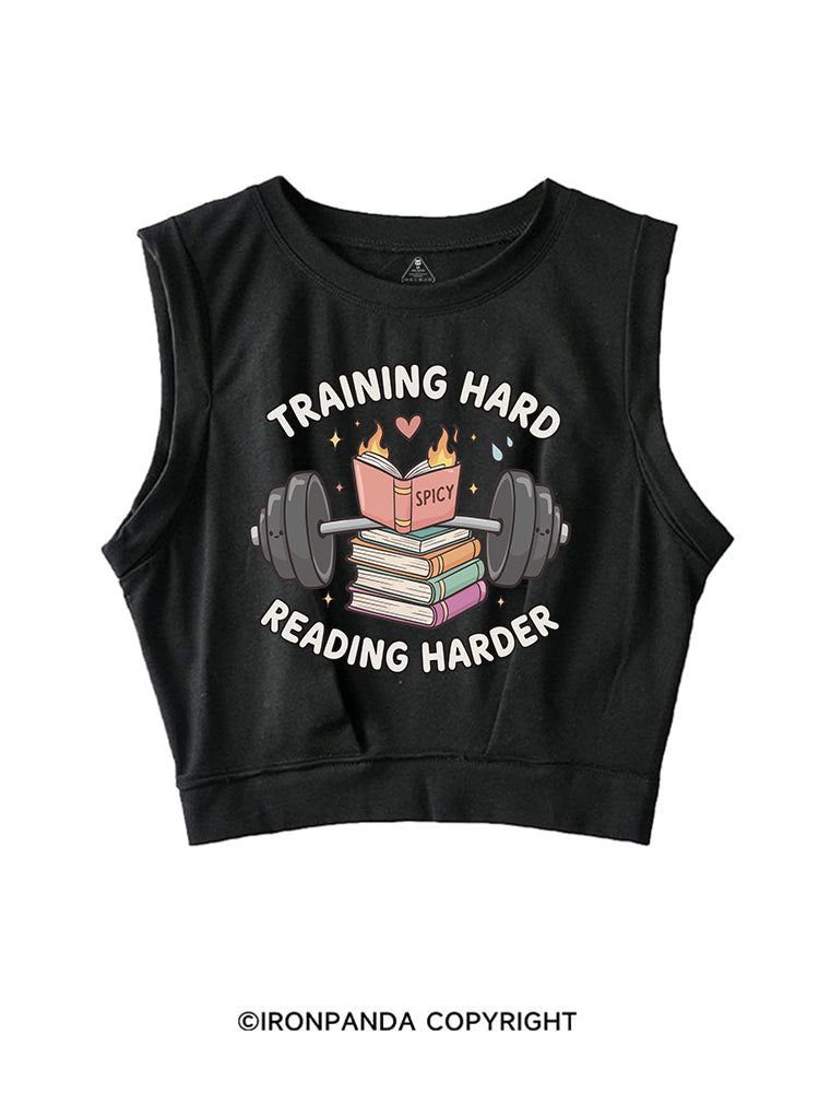 TRAINING HARD READING HARDER SLEEVELESS CROP TOPS