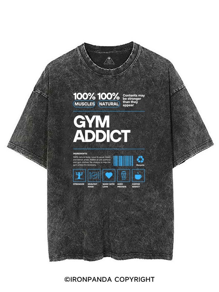 GYM ADDICT 100% MUSCLES 100% NATURAL VINTAGE GYM SHIRT