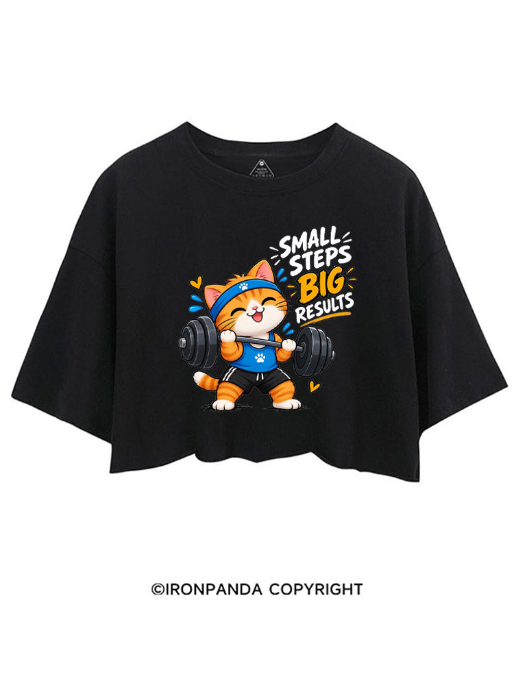 Small Steps Big Results Cute Cat Motivation CROP TOPS