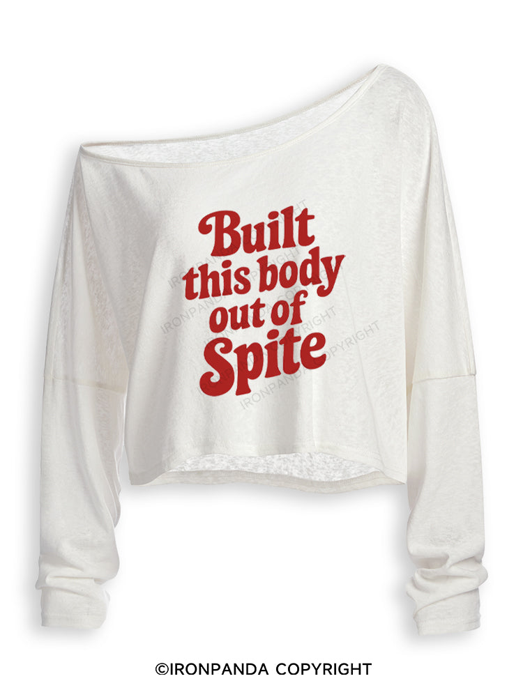 BUILT THIS BODY OUT OF SPITE Off Shoulder Long Sleeve Crop Top