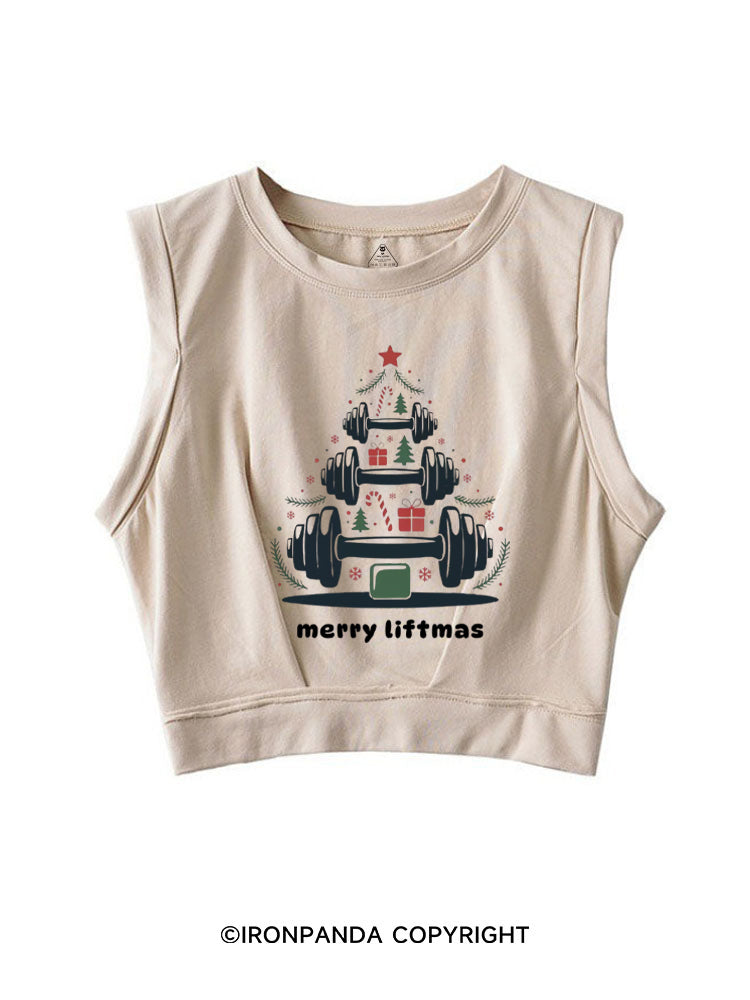 Merry Liftmas Funny Christmas Gym SLEEVELESS CROP TOPS
