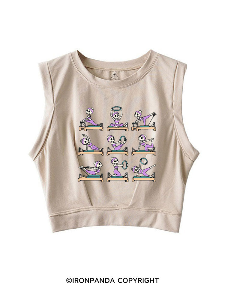 PILATES SKELETON REFORMER WORKOUT FITNESS LOVER SLEEVELESS CROP TOPS