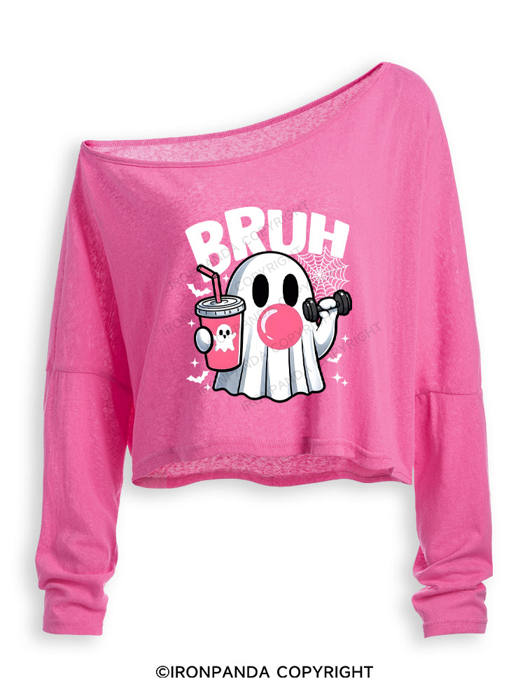 BRUH Off Shoulder Long Sleeve Crop Top