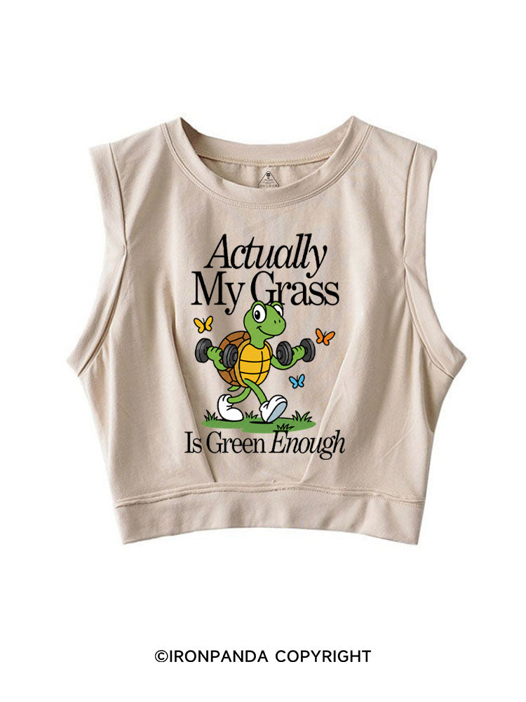 ACTUALLY MY GRASS IS GREEN ENOUGH SLEEVELESS CROP TOPS