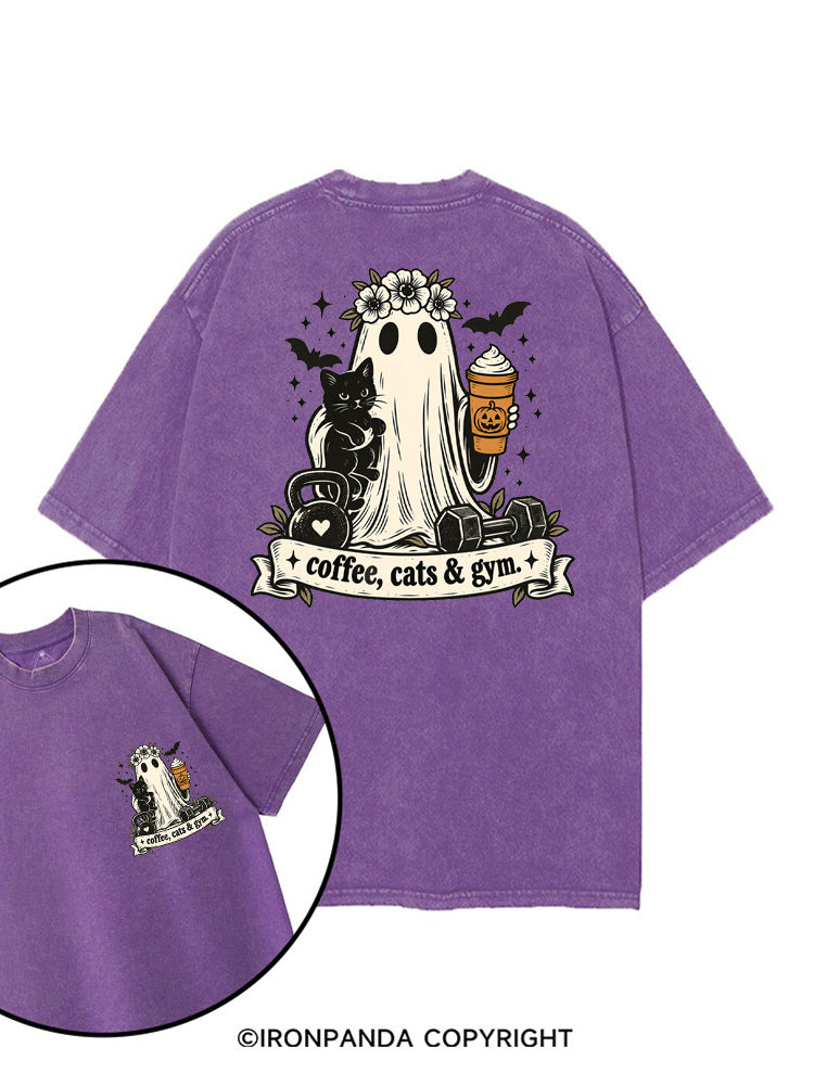 COFFEE, CATS & GYM HAPPY HALLOWEEN printed Gym Shirt
