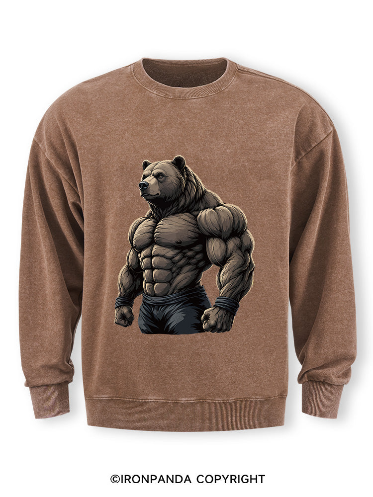 Muscular Bear Bodybuilder Performance Washed Sweatshirt