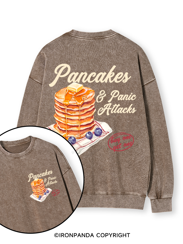 Pancakes & Panic Attacks Double-Sided Printed Washed Sweatshirt