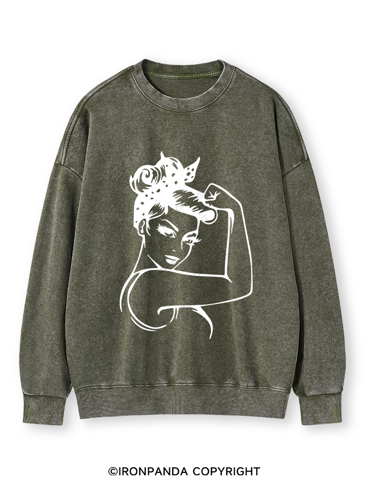 Power Woman With Muscles Washed Sweatshirt