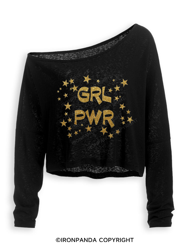 Girl Power Off Shoulder Long Sleeve Crop Top