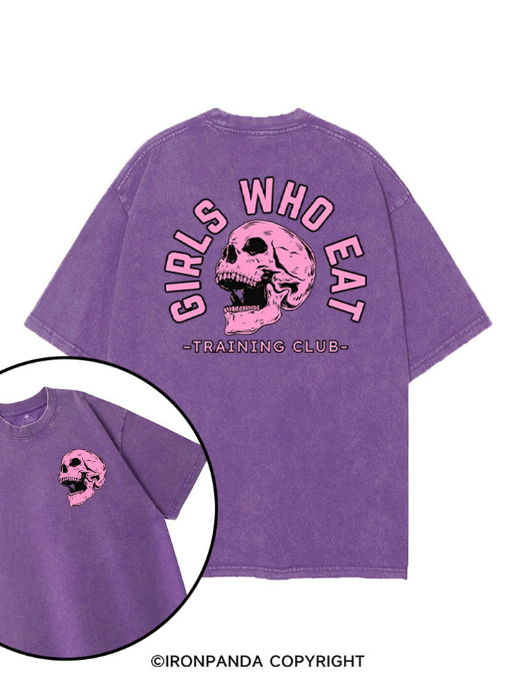 Girls Who Eat Skeleton Weightlifting printed Gym Shirt