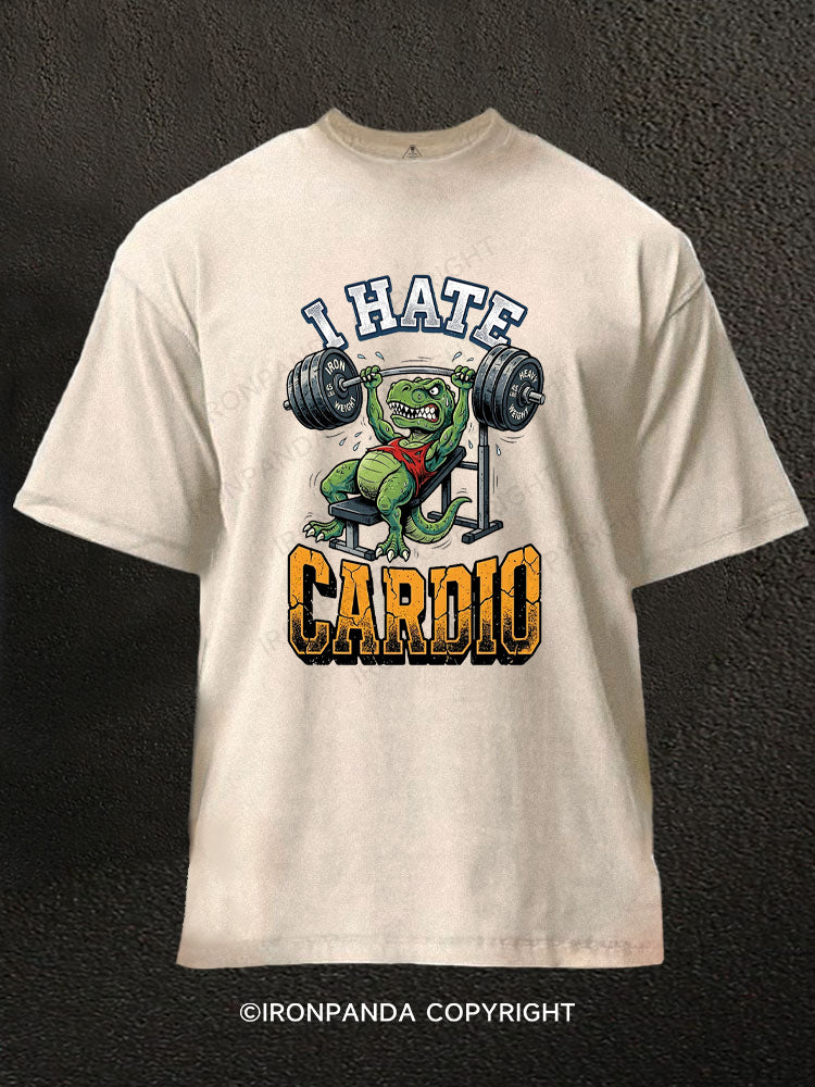 Funny T-Rex I Hate Cardio Washed Gym Shirt
