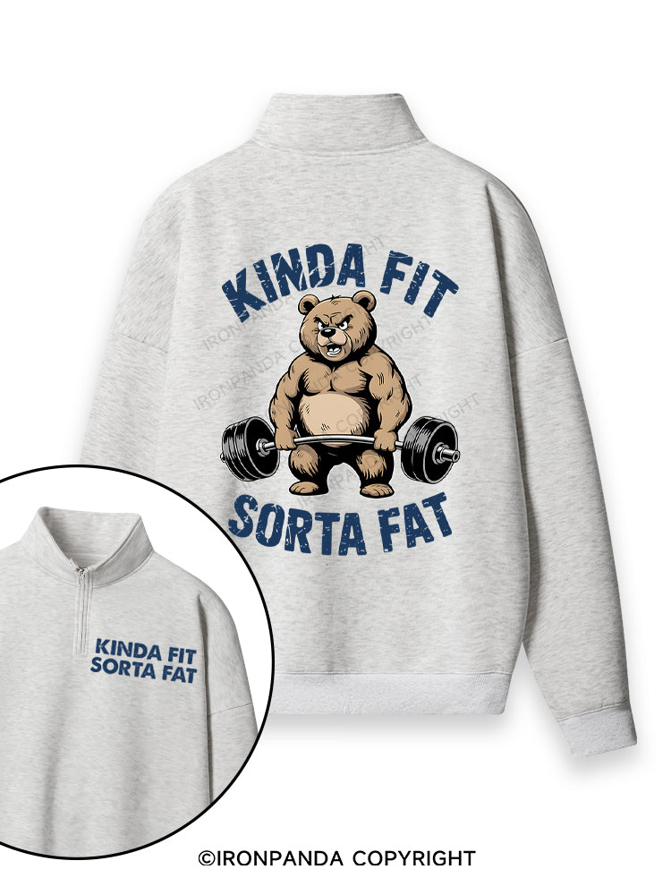 KINDA FIT SORTA FAT BEAR WEIGHTLIFTING Double-Sided Printed Quarter-Zip Fleece Sweatshirt