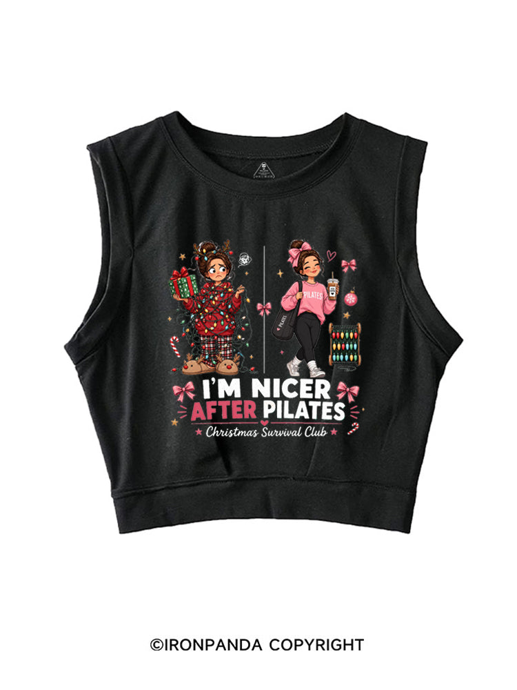I'M NICER AFTER PILATES CHRISTMAS SURVIVAL CLUB SLEEVELESS CROP TOPS