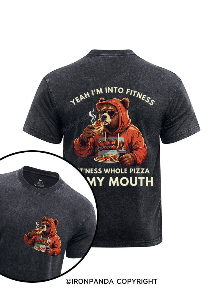 Funny Bear Fitness Pun Pizza Printed Washed Gym Shirt