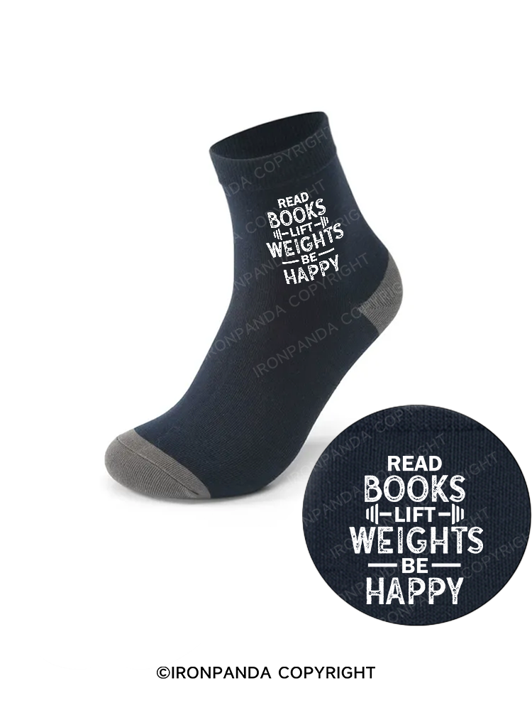 READ BOOKS LIFT WEIGHTS BE HAPPY FUNNY WORKOUT Crew Socks