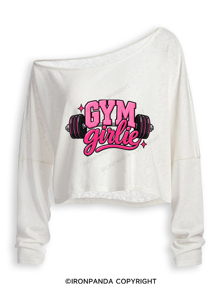 GYM GIRLIE PINK FITNESS Off Shoulder Long Sleeve Crop Top