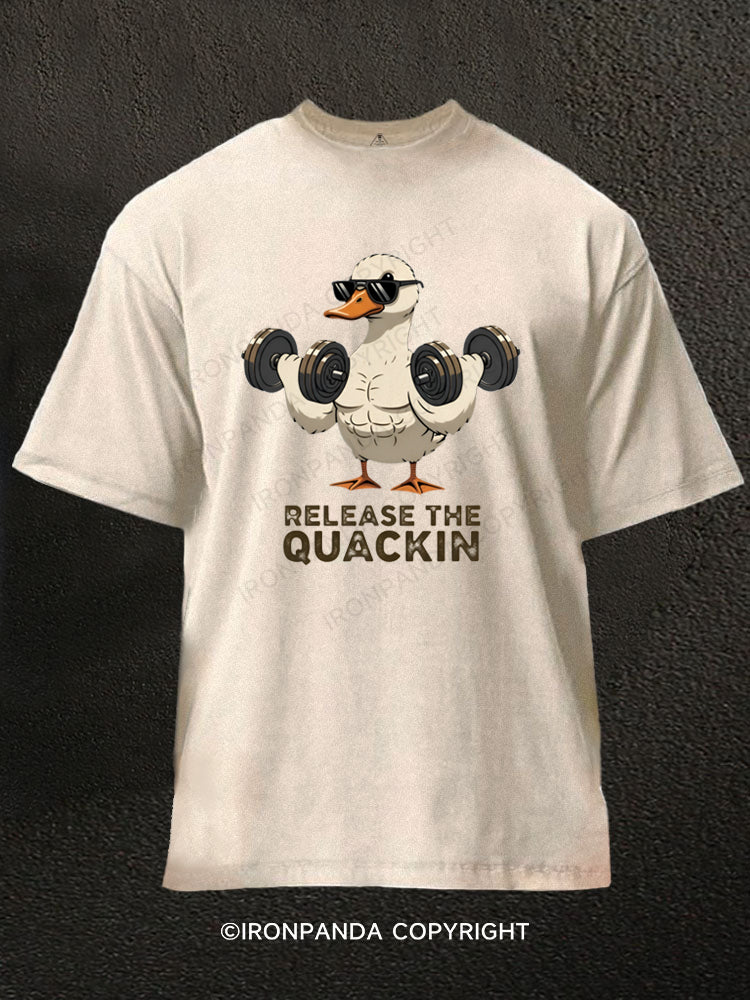 Release The Quackin Duck Dumbbells Washed Gym Shirt