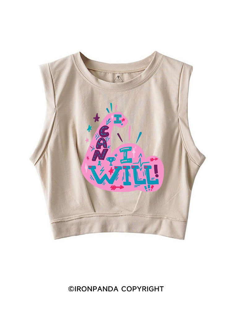 I CAN AND I WILL STRONG MUSCLE SLEEVELESS CROP TOPS