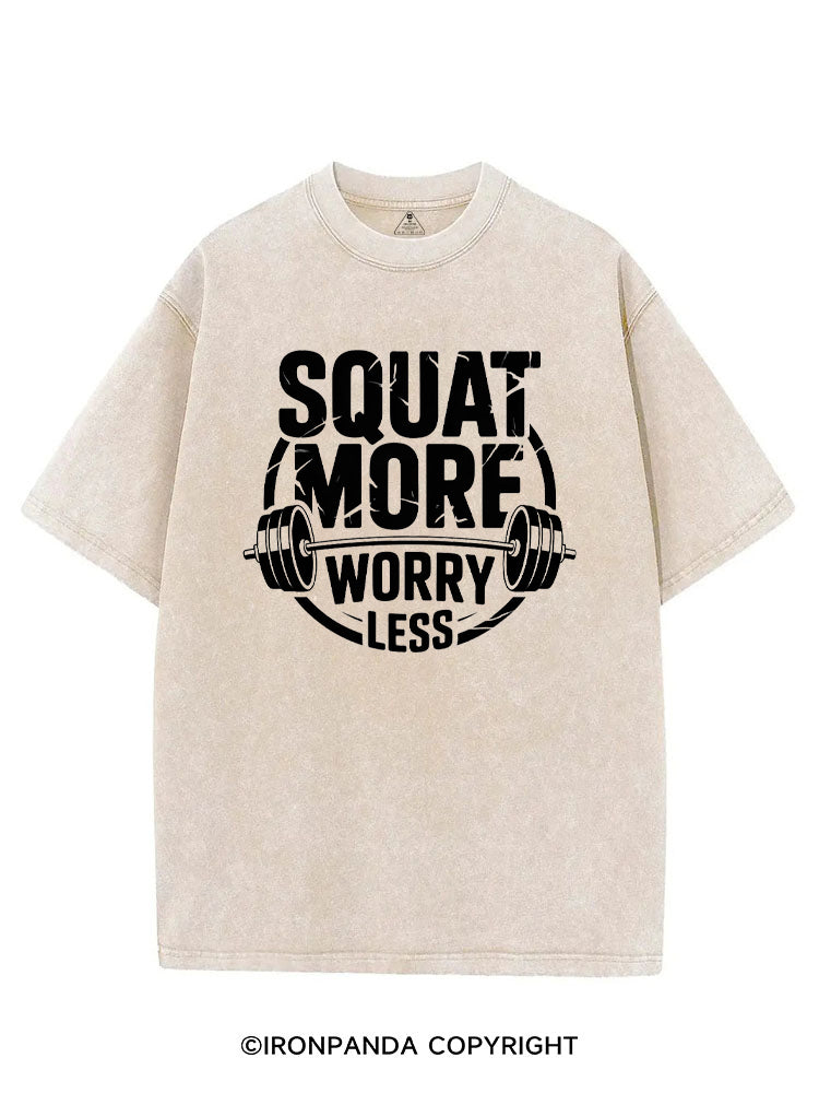 SQUAT MORE WORRY LESS FUNNY WORKOUT VINTAGE GYM SHIRT