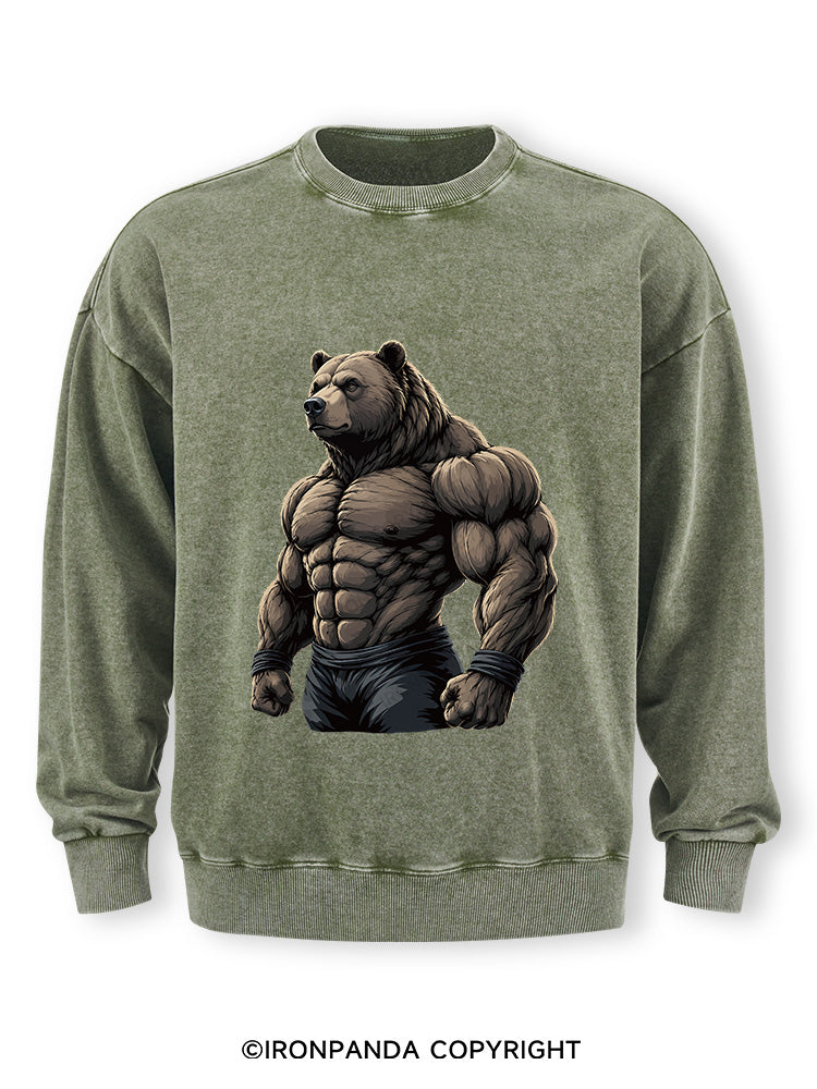 Muscular Bear Bodybuilder Performance Washed Sweatshirt