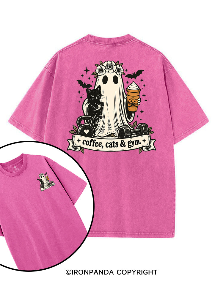 COFFEE, CATS & GYM HAPPY HALLOWEEN printed Gym Shirt