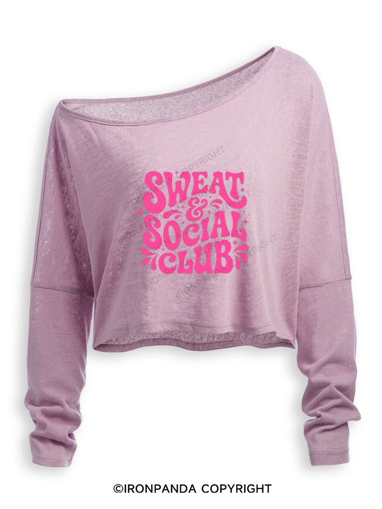 SWEAT AND SOCIAL CLUB Off Shoulder Long Sleeve Crop Top