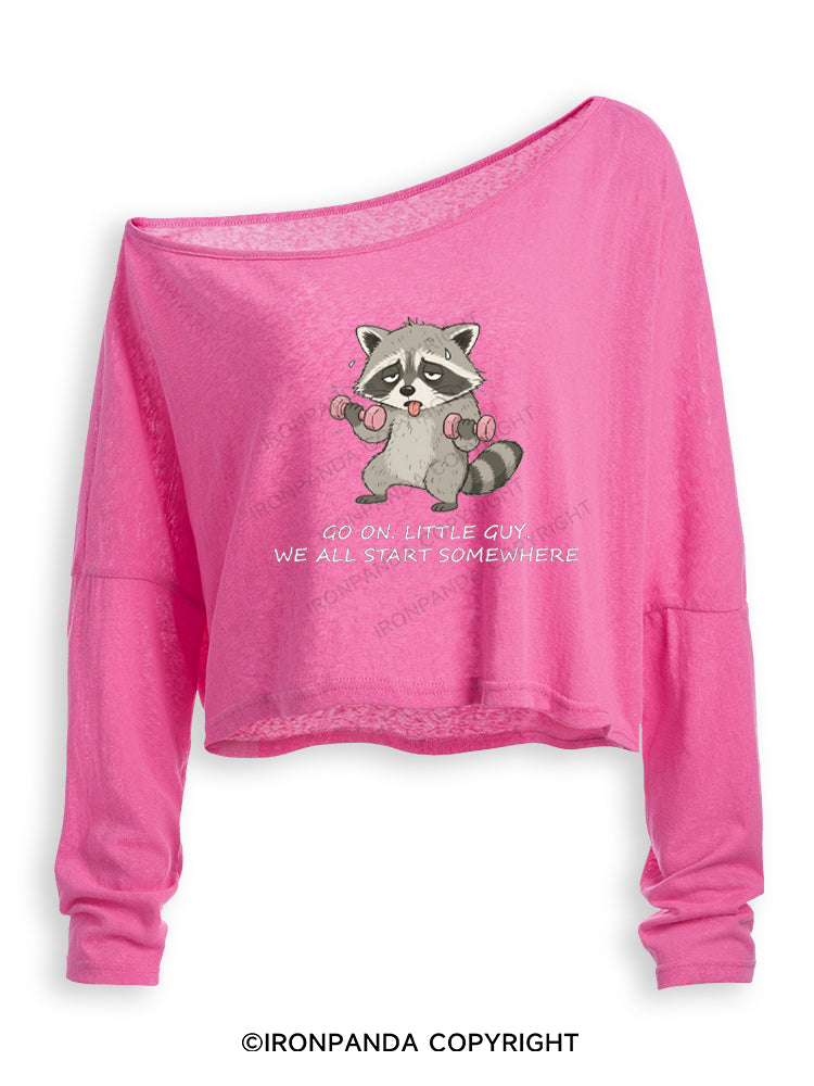 Go On Little Guy We All Start Somewhere Off Shoulder Long Sleeve Crop Top