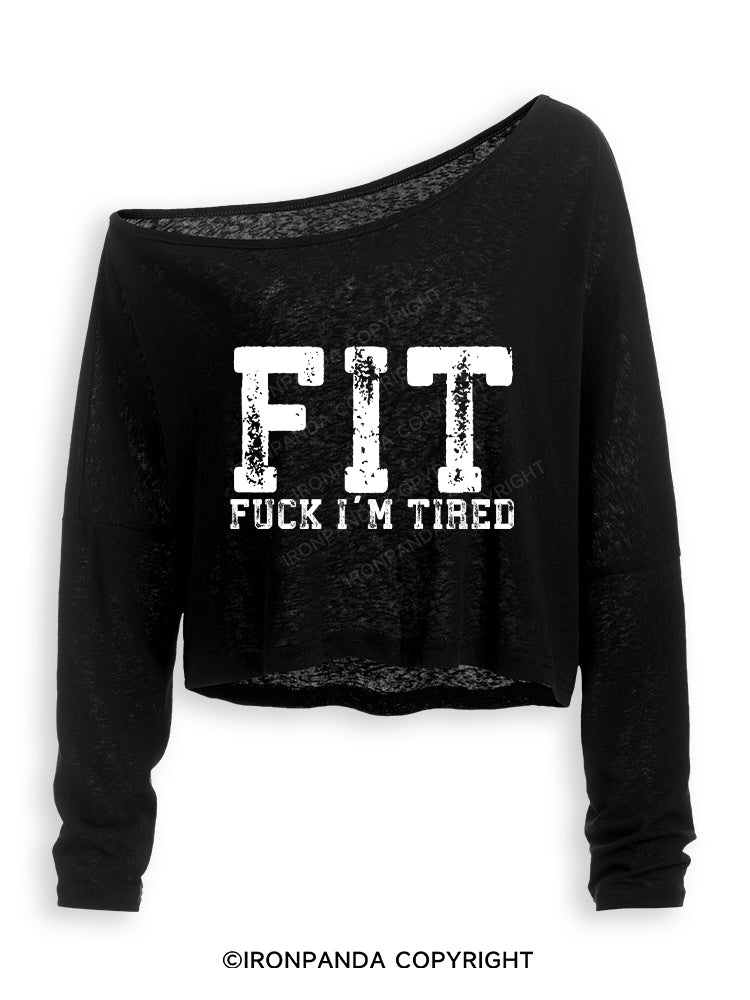 FUCK I'M TIRED Off Shoulder Long Sleeve Crop Top