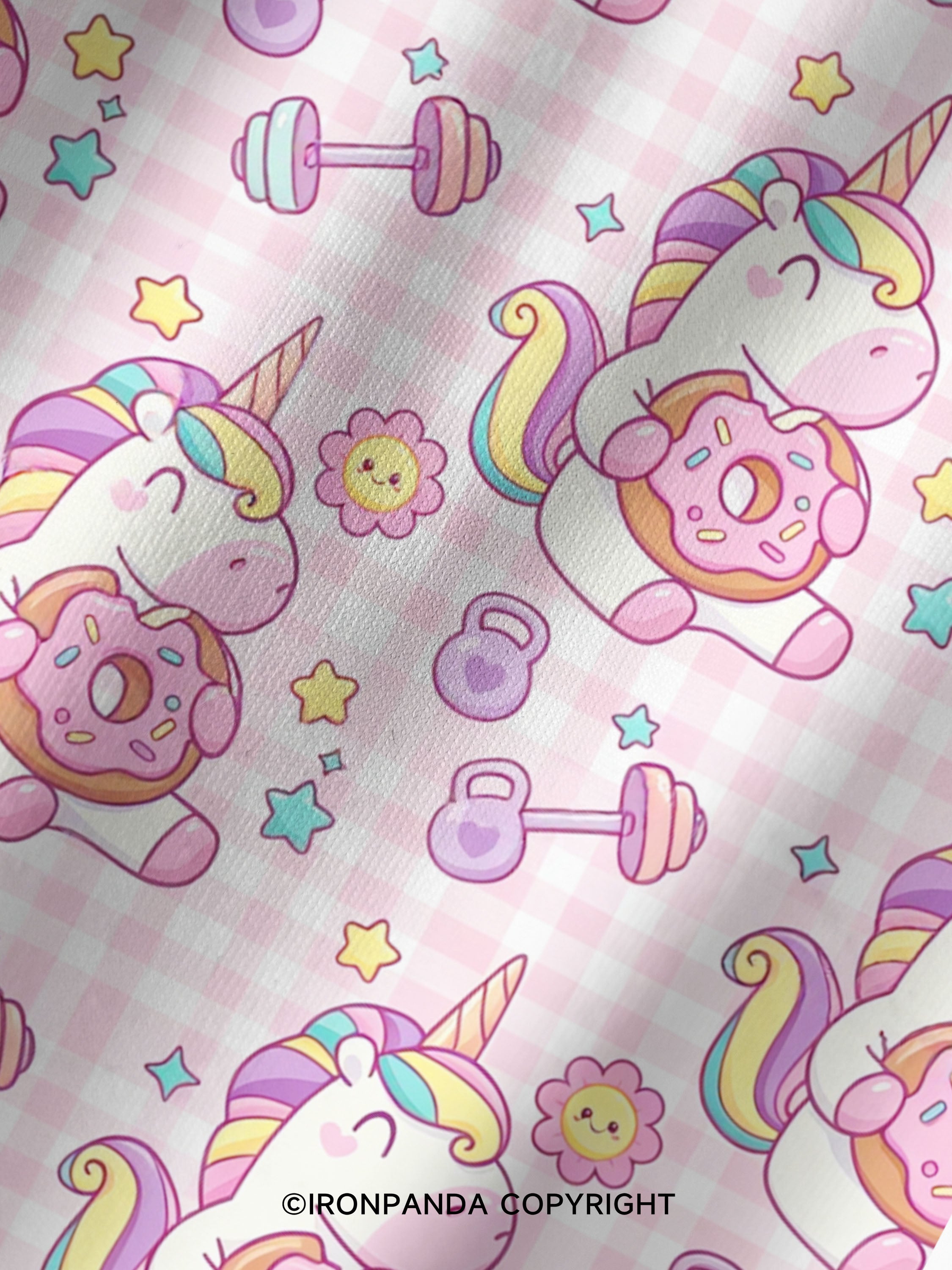 Checkerboard Gym Unicorn Printed Yoga Shorts