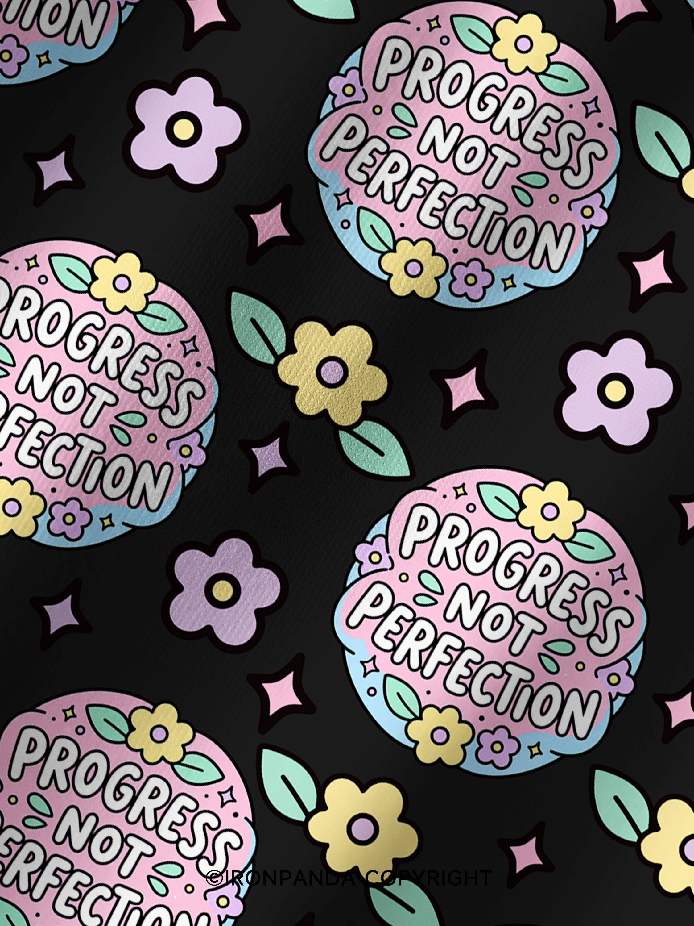 PROGRESS NOT PERFECTION Printed Yoga Shorts