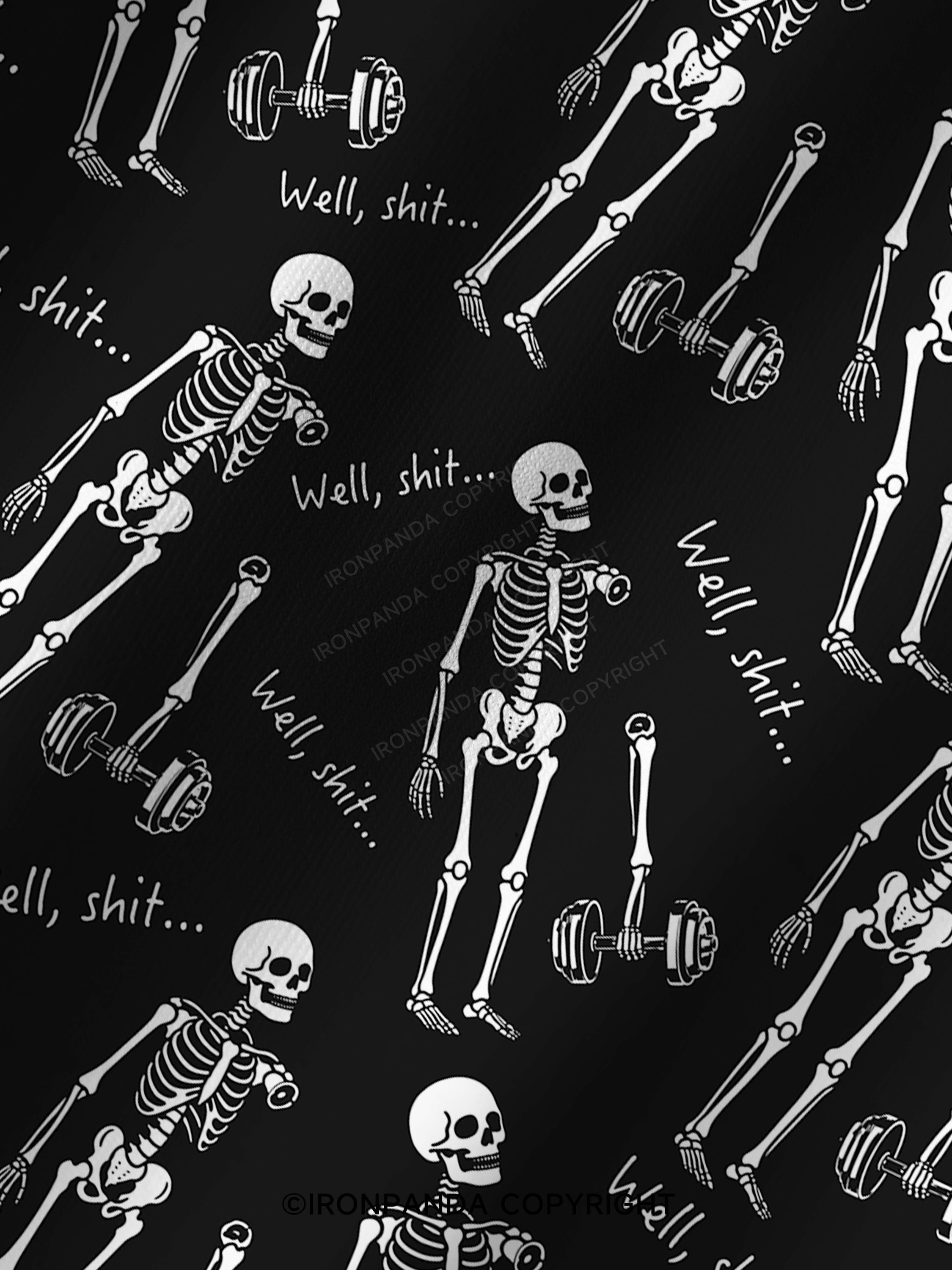 Well Shit Funny Skeleton Print Printed Yoga Shorts