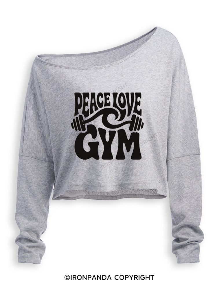 PEACE LOVE GYM Off Shoulder Long Sleeve Crop Top