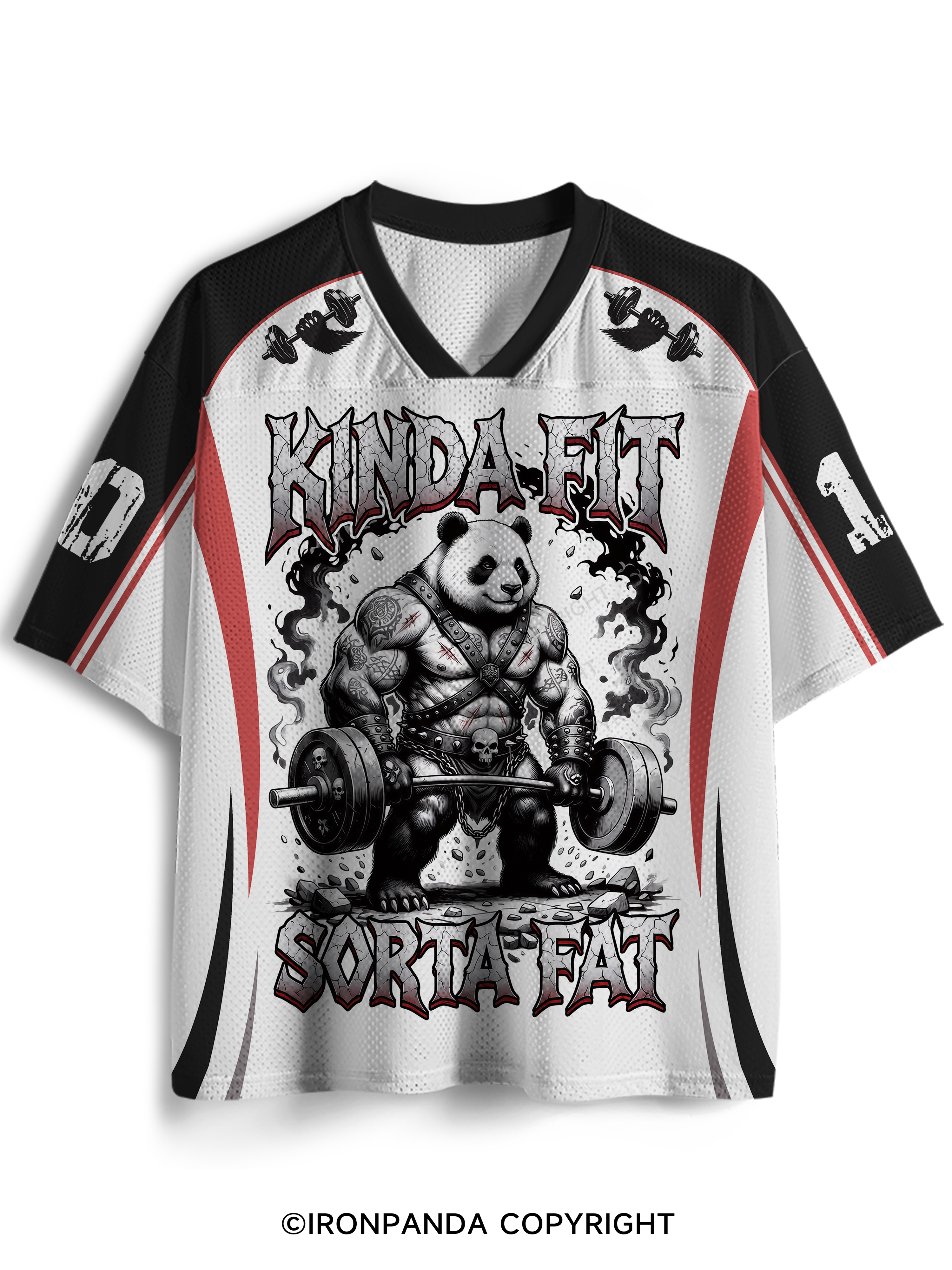 Humorous Panda Weightlifter Fitness Kinda Fit Sorta Fat Mesh Jersey