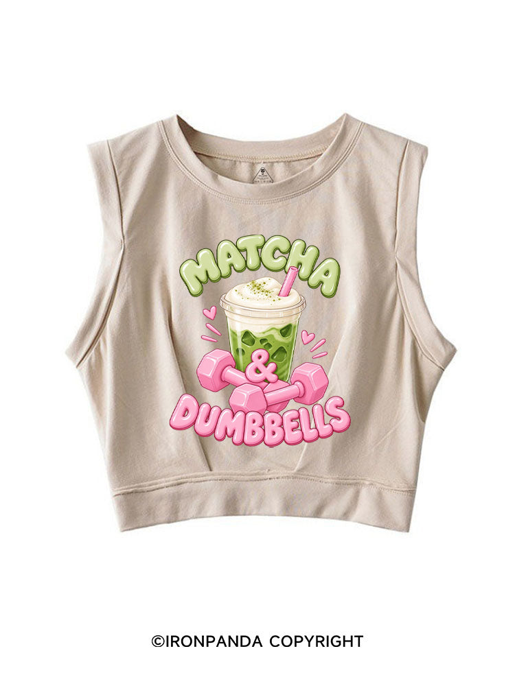 MATCHA & DUMBBELLS MATCHA GYM LOVER SLEEVELESS CROP TOPS